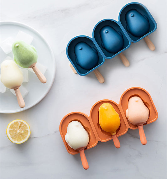 Silicone Bird Shape Ice Cream Mold Popsicle Mould With Sticks 3 Cell Ice Cube Tray DIY Dessert Cake Decoration Tool