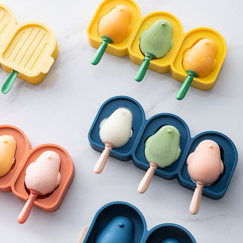 Silicone Bird Shape Ice Cream Mold Popsicle Mould With Sticks 3 Cell Ice Cube Tray DIY Dessert Cake Decoration Tool