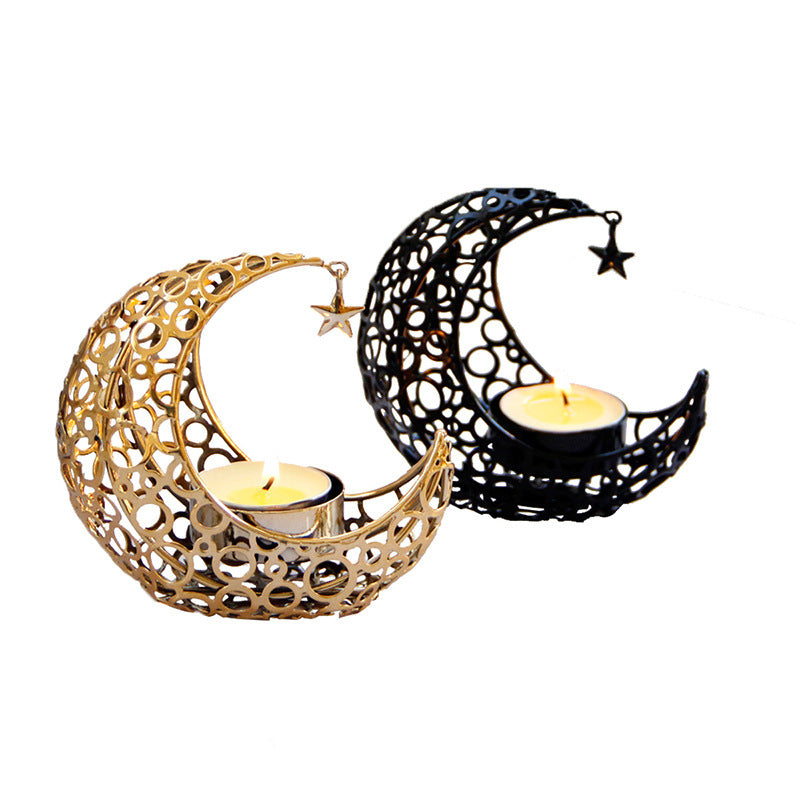 Licht Luxus Crescent Moon Star Moon Schwarz Gold Metall Kerzenhalter Moderne romantische Hochzeit Weihnachts kerze Tasse Wohn dekoration